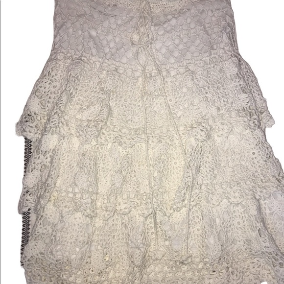 Crochet Tiered Lined Strapless Top Skirt Lined Draw String 100% Cotton - Picture 1 of 6